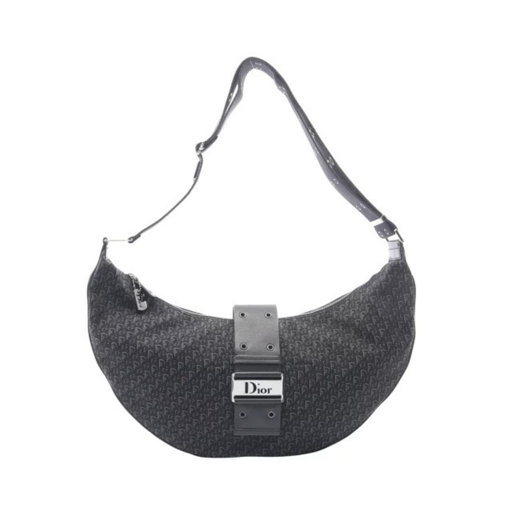 Christian Dior Street Trotter Canvas Leather Shoulder Bag Black Gray